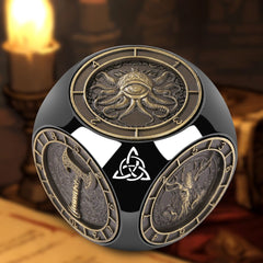Glossy Black Cube Dice - Metal 7-in-1 Rotating Dice Set , DND TRPG Polyhedral Dice