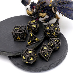 Metal Hollow Polyhedral Dice – Grim Reaper Scythe Design for DND, COC, Tabletop RPG