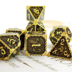 Solid Metal RPG Dice Set – Dragon Themed COC TRPG DND Polyhedral Dice