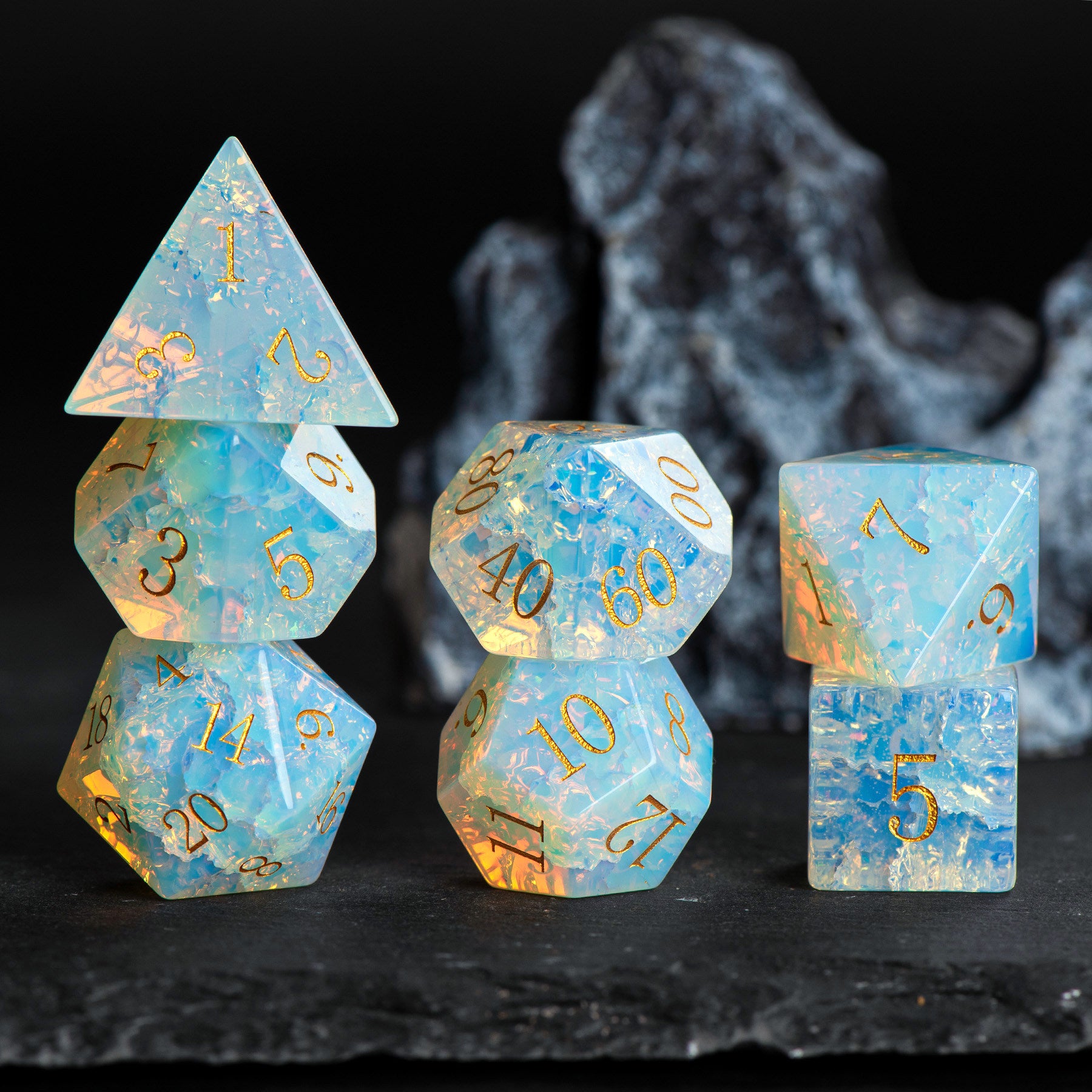 Opal Gemstone Dice Set – DND, COC, Baldur’s Gate Tabletop RPG Multi-Sided Dice