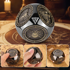 Glossy Black Cube Dice - Metal 7-in-1 Rotating Dice Set , DND TRPG Polyhedral Dice