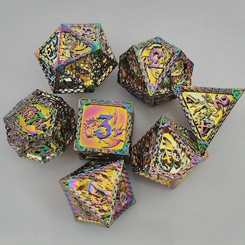 Solid Metal Dragon Dice – COC DND D20 TRPG Polyhedral Dice with Engraved Dragon Design