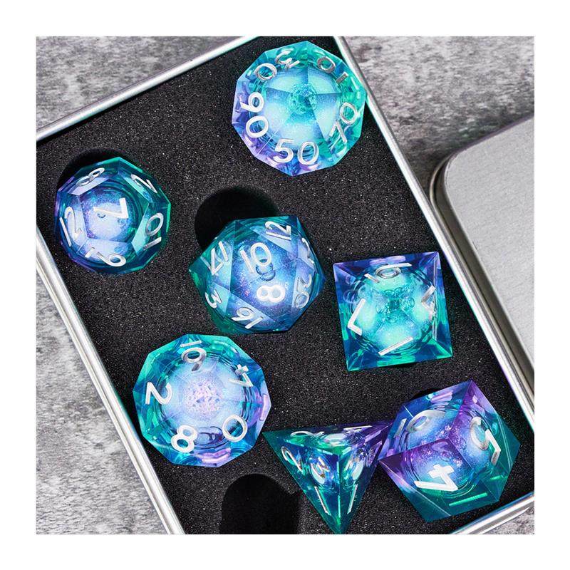 Resin Liquid Sand Plant Dice Set – Starry Sky Polyhedral D&D RPG Dice