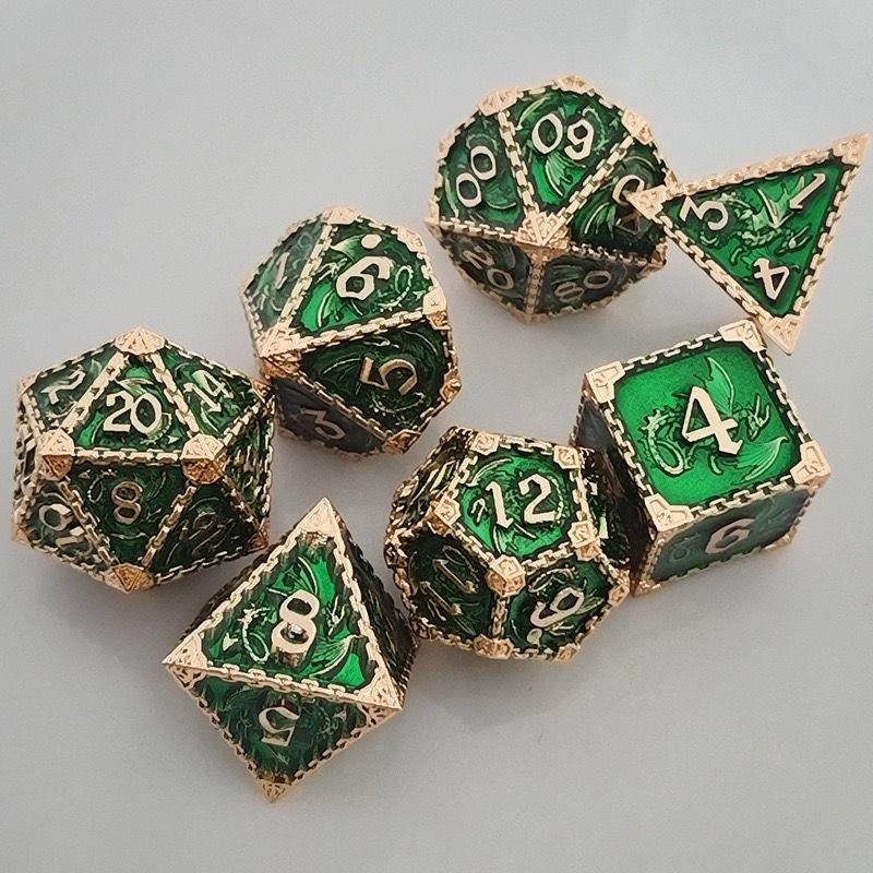 Solid Metal Dragon Dice – COC DND D20 TRPG Polyhedral Dice with Engraved Dragon Design