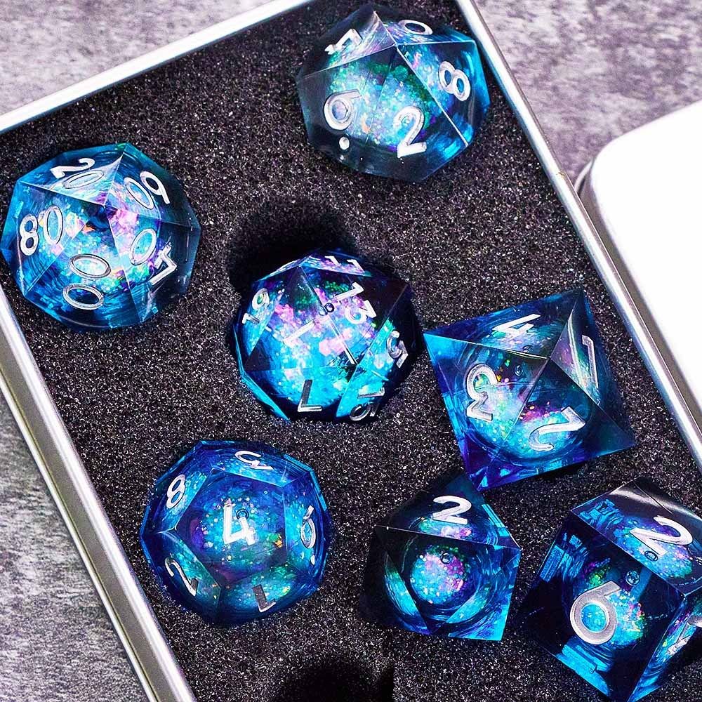 Resin Liquid Sand Plant Dice Set – Starry Sky Polyhedral D&D RPG Dice