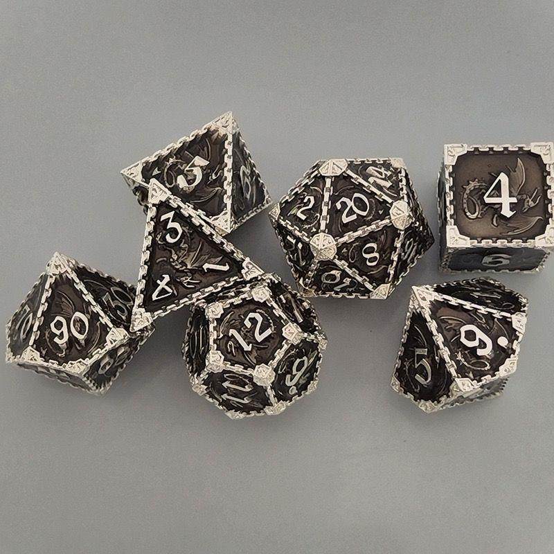 Solid Metal Dragon Dice – COC DND D20 TRPG Polyhedral Dice with Engraved Dragon Design
