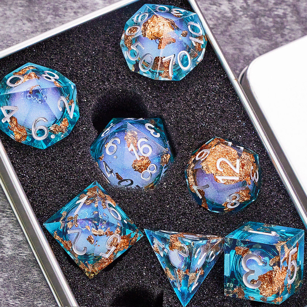 Resin Liquid Sand Plant Dice Set – Starry Sky Polyhedral D&D RPG Dice