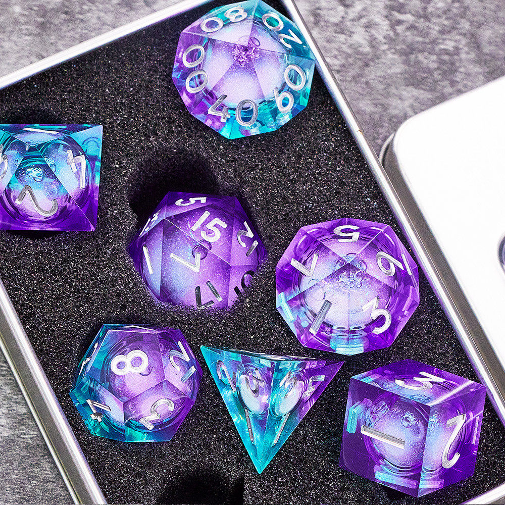 Resin Liquid Sand Plant Dice Set – Starry Sky Polyhedral D&D RPG Dice