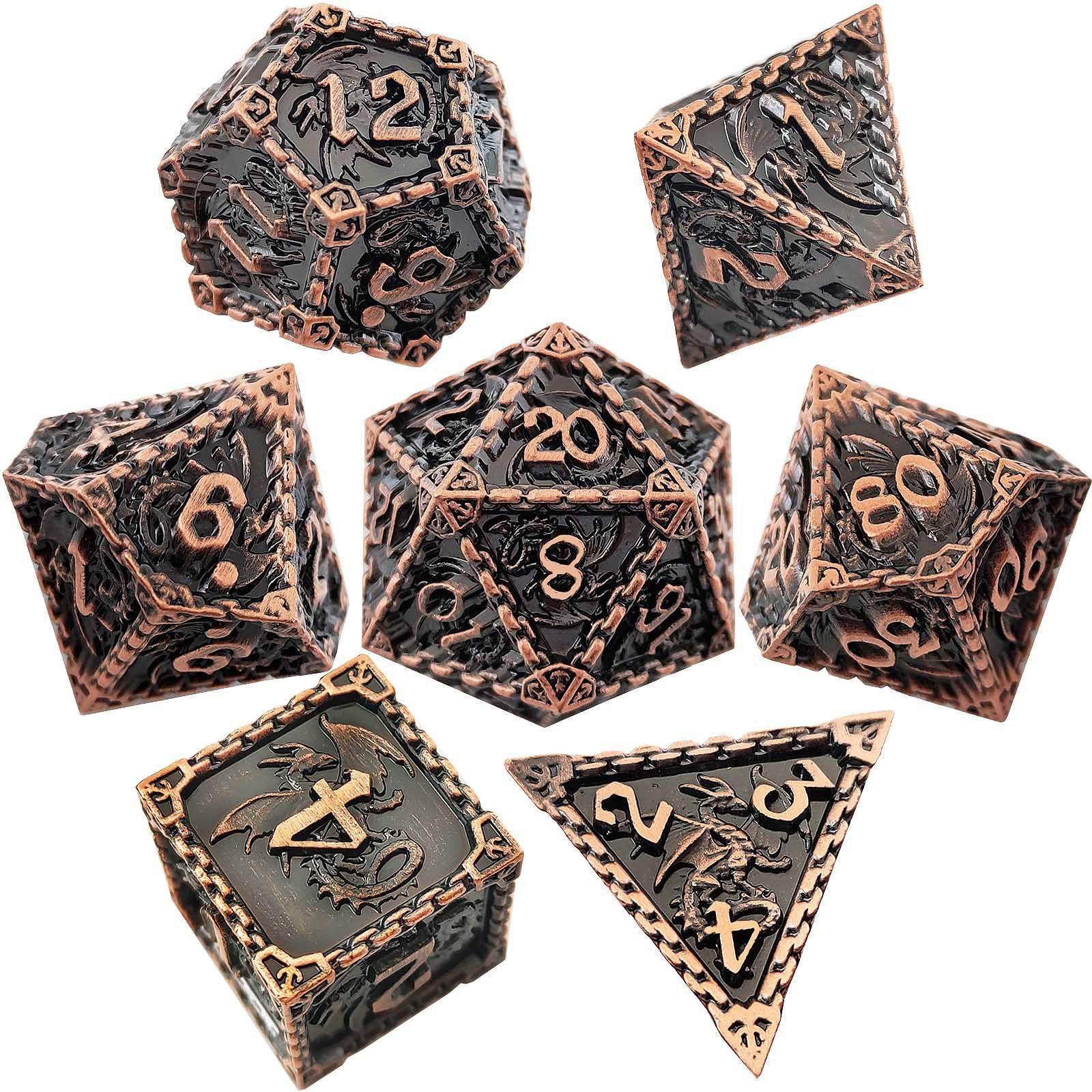 Solid Metal Dragon Dice – COC DND D20 TRPG Polyhedral Dice with Engraved Dragon Design