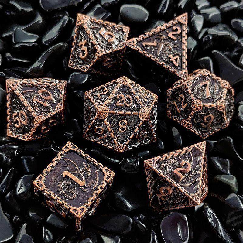 Solid Metal Dragon Dice – COC DND D20 TRPG Polyhedral Dice with Engraved Dragon Design