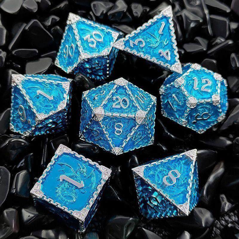 Solid Metal Dragon Dice – COC DND D20 TRPG Polyhedral Dice with Engraved Dragon Design