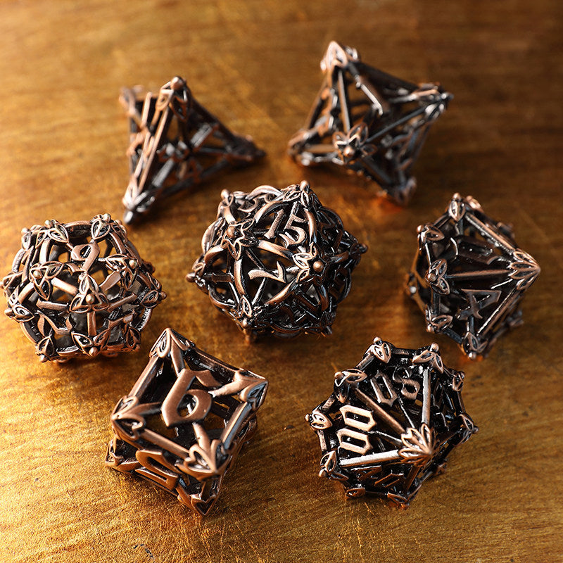 Bronze Hollow 3D Dragon Dice Set – Metal DND Dice for Tabletop RPG