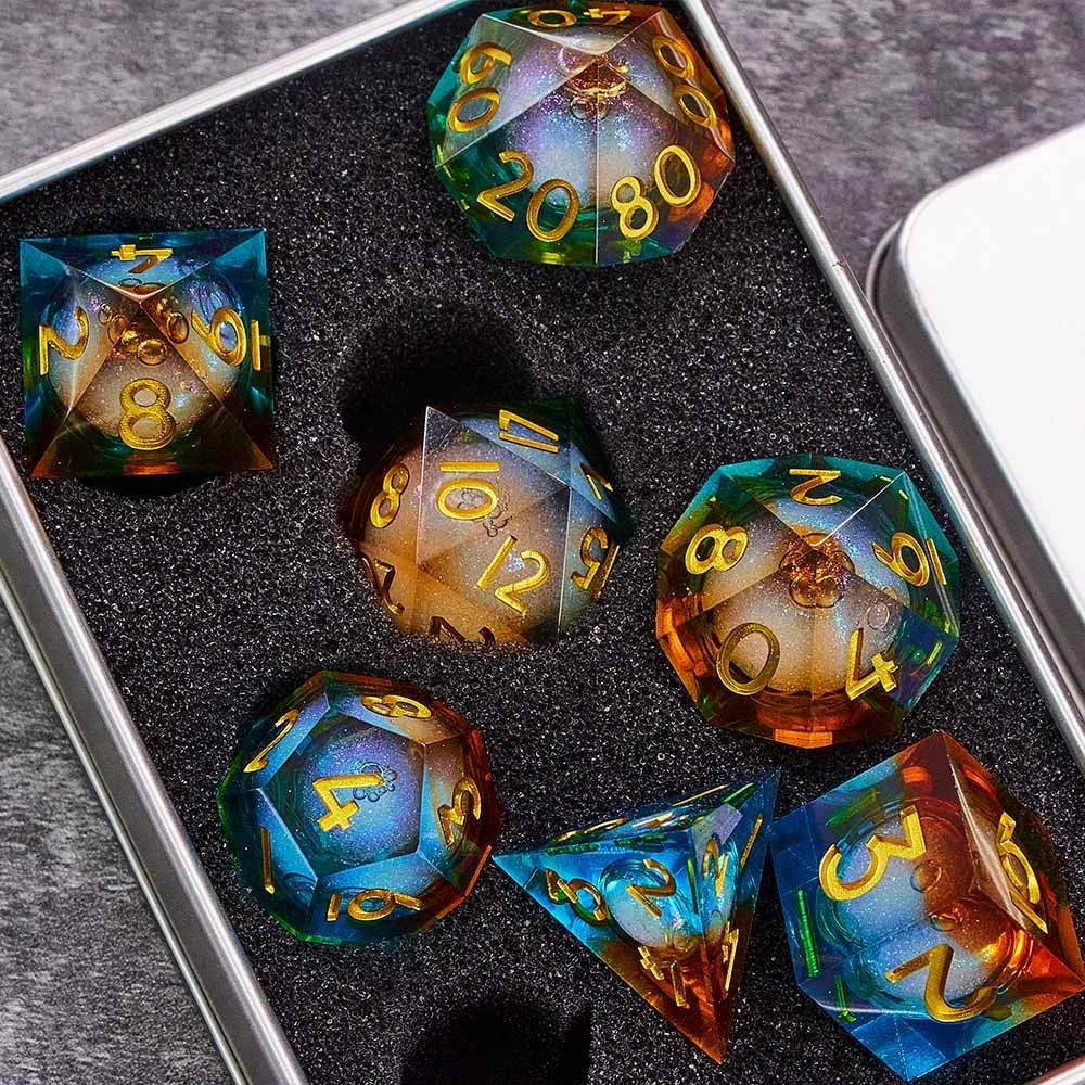 Resin Liquid Sand Plant Dice Set – Starry Sky Polyhedral D&D RPG Dice