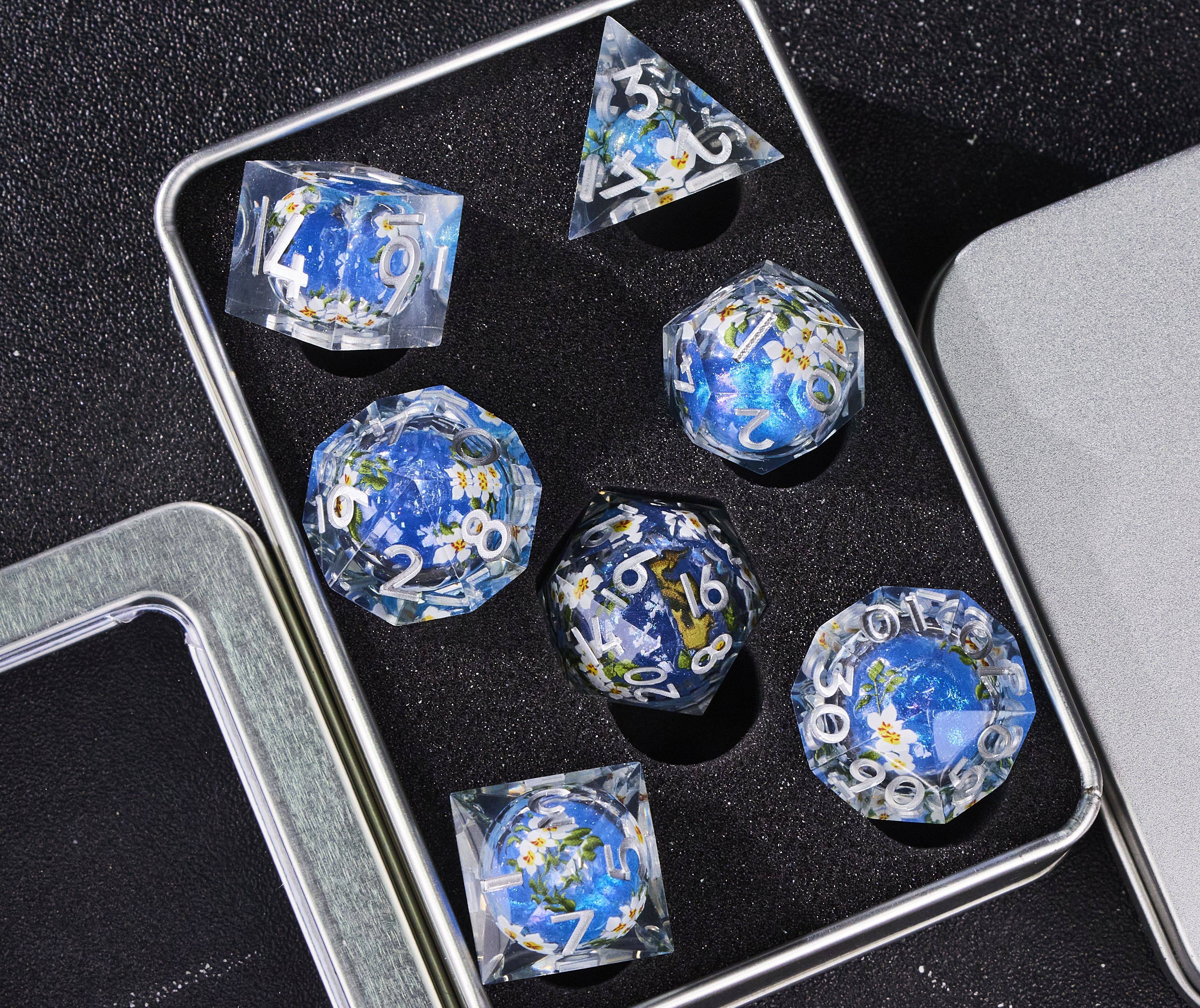 Resin Liquid Sand Plant Dice Set – Starry Sky Polyhedral D&D RPG Dice