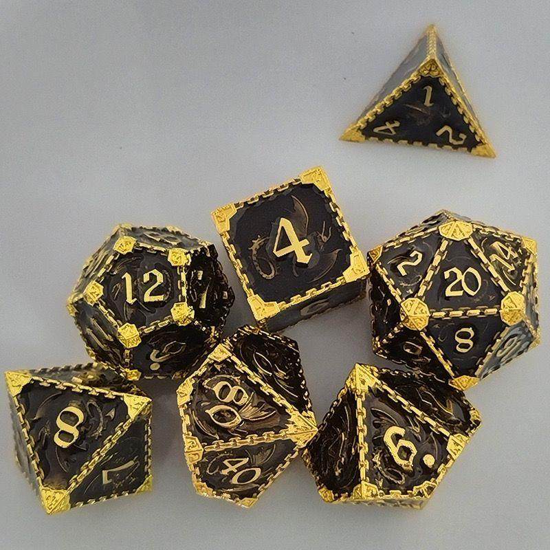 Solid Metal Dragon Dice – COC DND D20 TRPG Polyhedral Dice with Engraved Dragon Design