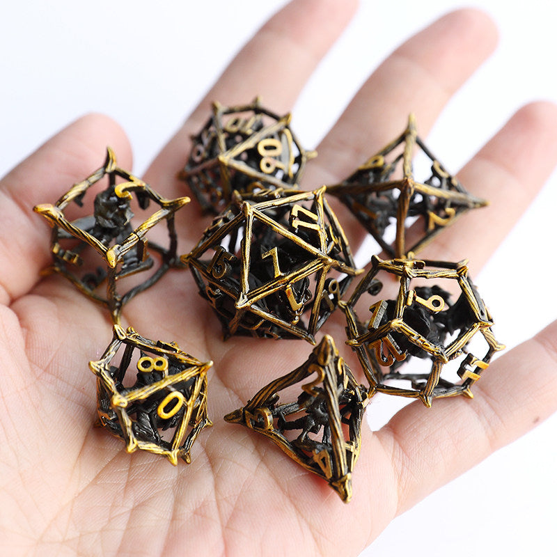 Bronze Hollow 3D Dragon Dice Set – Metal DND Dice for Tabletop RPG
