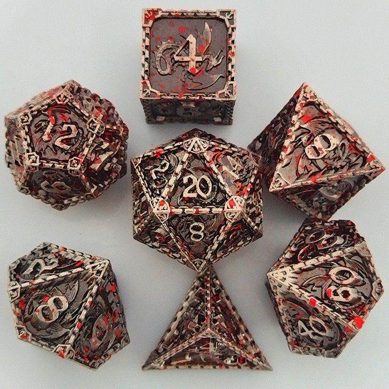Solid Metal Dragon Dice – COC DND D20 TRPG Polyhedral Dice with Engraved Dragon Design
