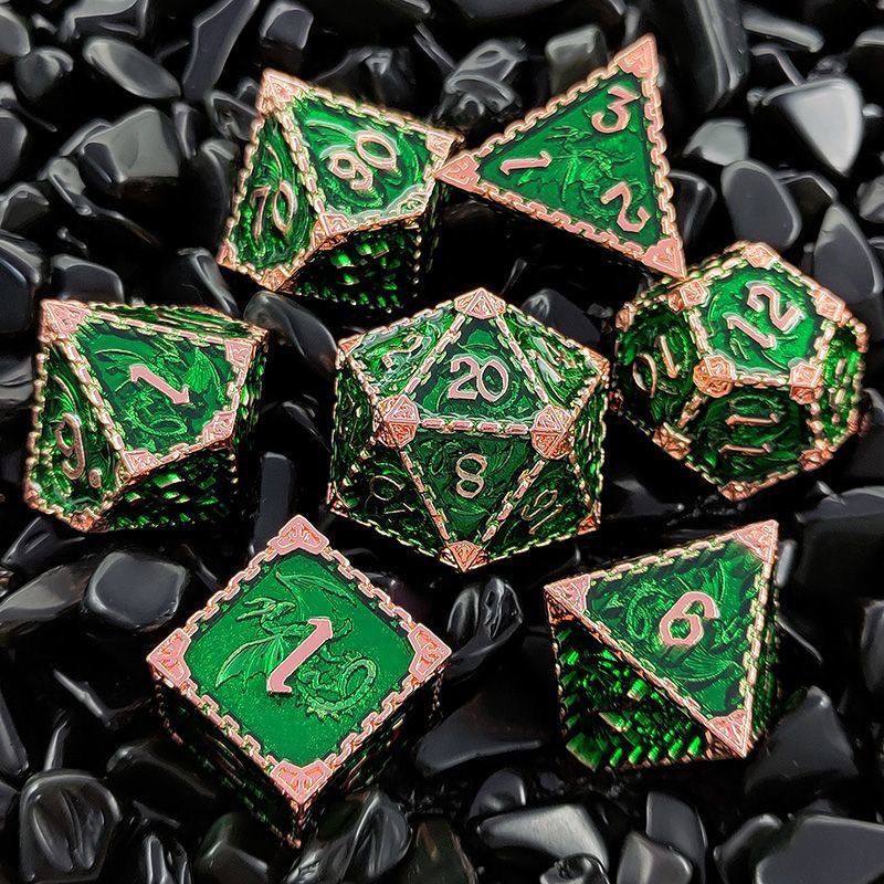 Solid Metal Dragon Dice – COC DND D20 TRPG Polyhedral Dice with Engraved Dragon Design