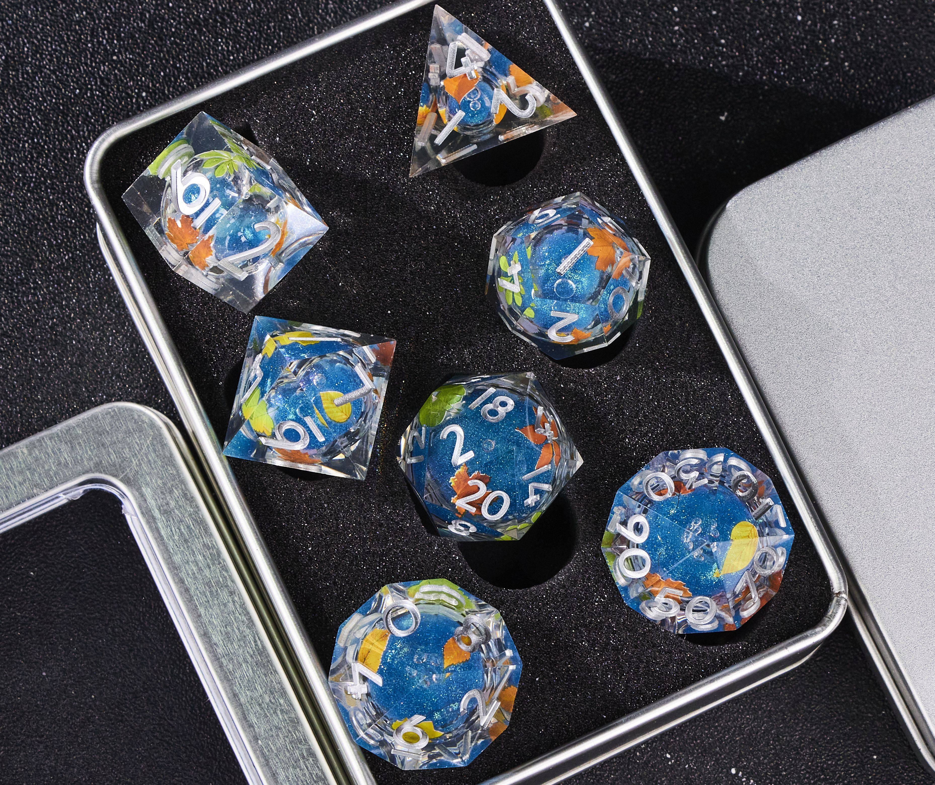 Resin Liquid Sand Plant Dice Set – Starry Sky Polyhedral D&D RPG Dice
