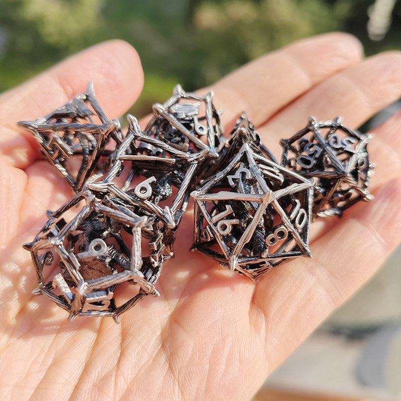 Bronze Hollow 3D Dragon Dice Set – Metal DND Dice for Tabletop RPG