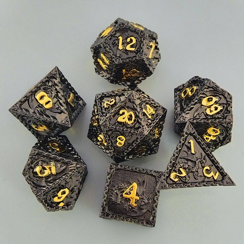 Solid Metal Dragon Dice – COC DND D20 TRPG Polyhedral Dice with Engraved Dragon Design