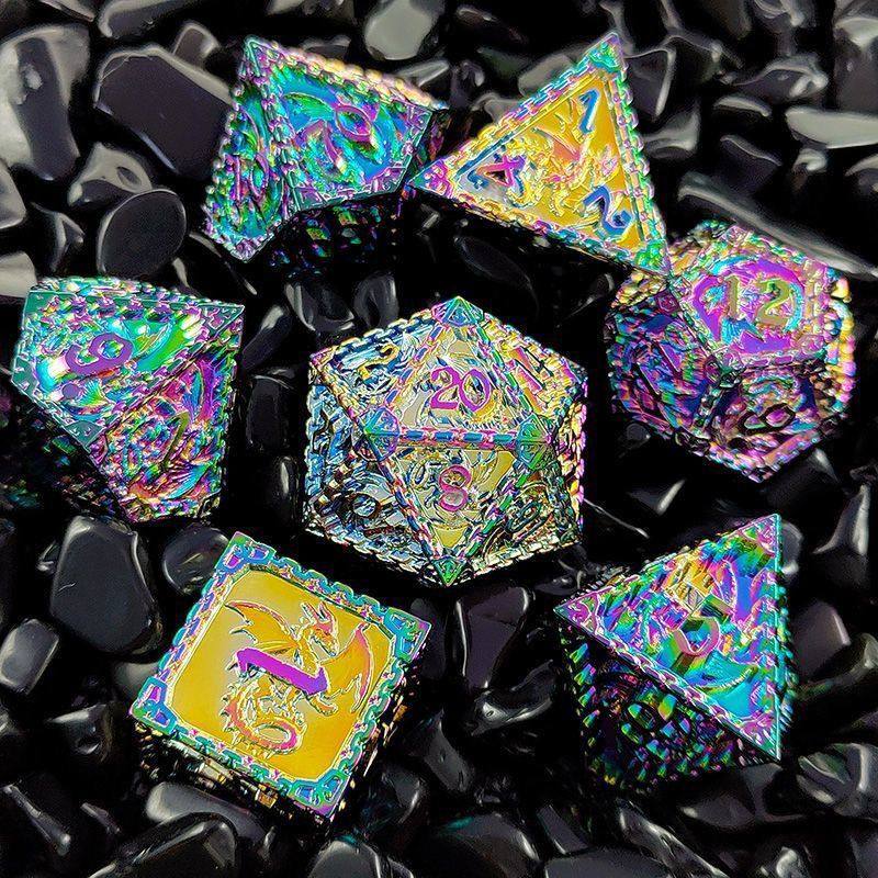Solid Metal Dragon Dice – COC DND D20 TRPG Polyhedral Dice with Engraved Dragon Design