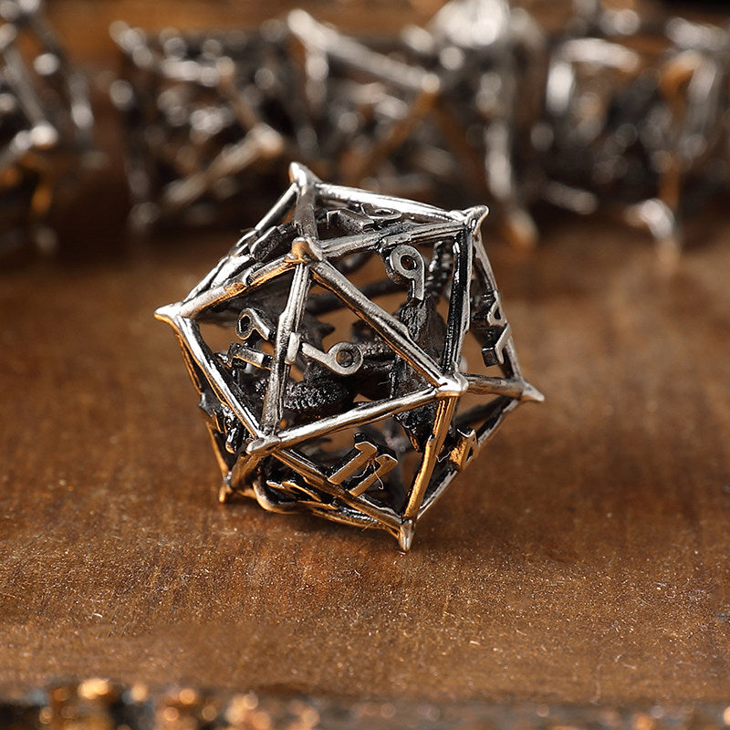 Bronze Hollow 3D Dragon Dice Set – Metal DND Dice for Tabletop RPG