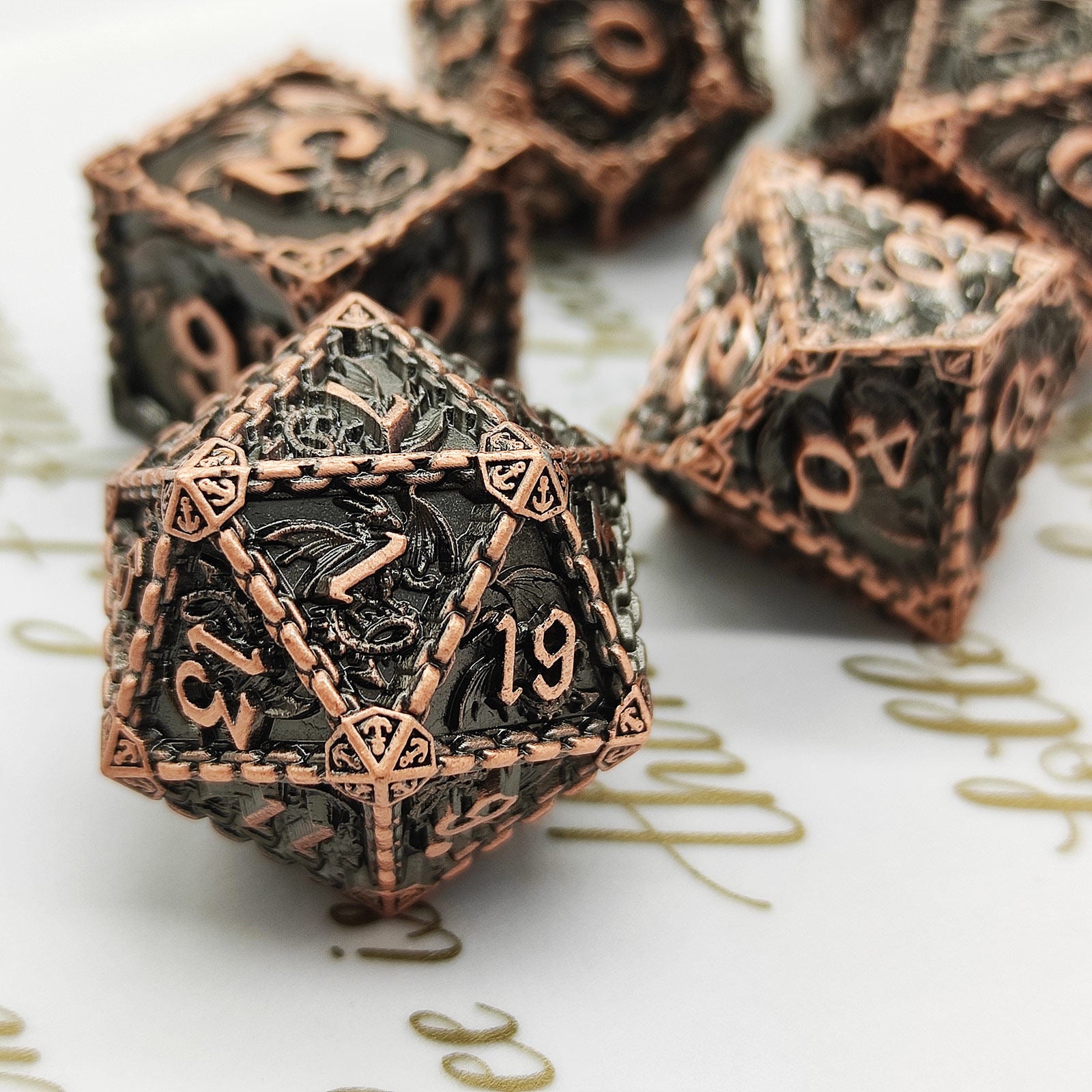 Solid Metal RPG Dice Set – Dragon Themed COC TRPG DND Polyhedral Dice