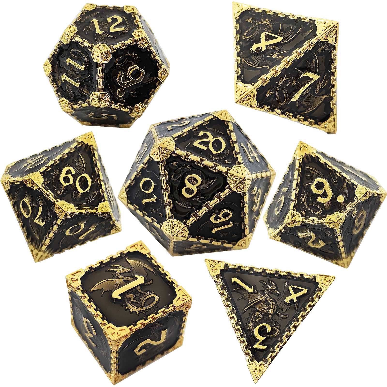Solid Metal Dragon Dice – COC DND D20 TRPG Polyhedral Dice with Engraved Dragon Design