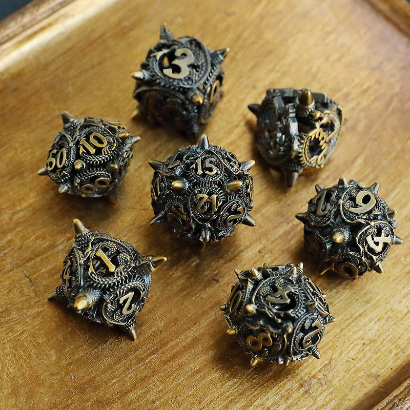 Bronze Hollow 3D Dragon Dice Set – Metal DND Dice for Tabletop RPG