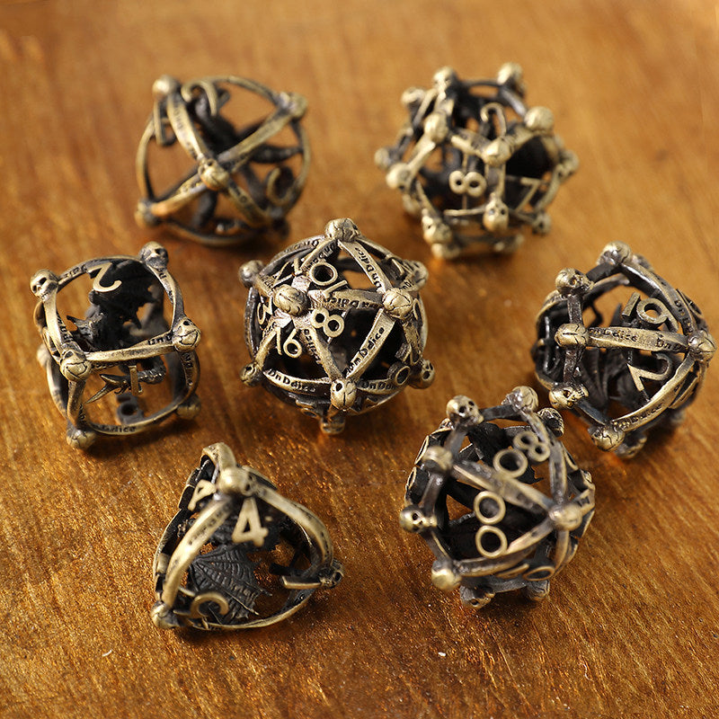 Bronze Hollow 3D Dragon Dice Set – Metal DND Dice for Tabletop RPG