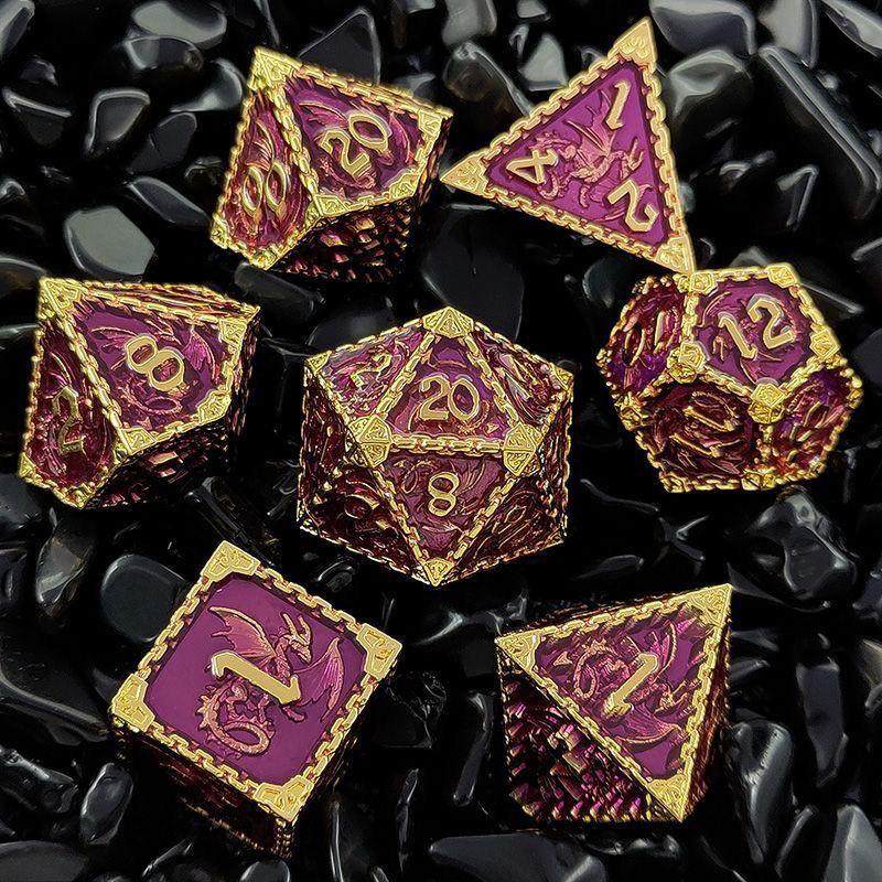 Solid Metal Dragon Dice – COC DND D20 TRPG Polyhedral Dice with Engraved Dragon Design