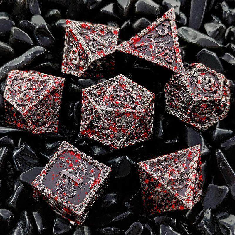 Solid Metal Dragon Dice – COC DND D20 TRPG Polyhedral Dice with Engraved Dragon Design