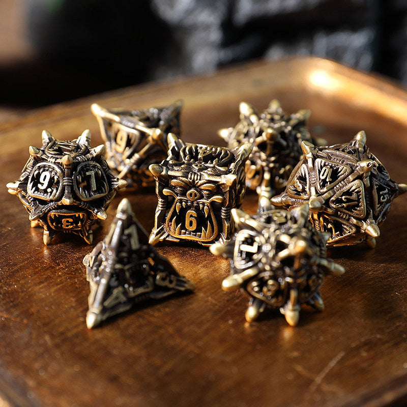 Bronze Hollow 3D Dragon Dice Set – Metal DND Dice for Tabletop RPG