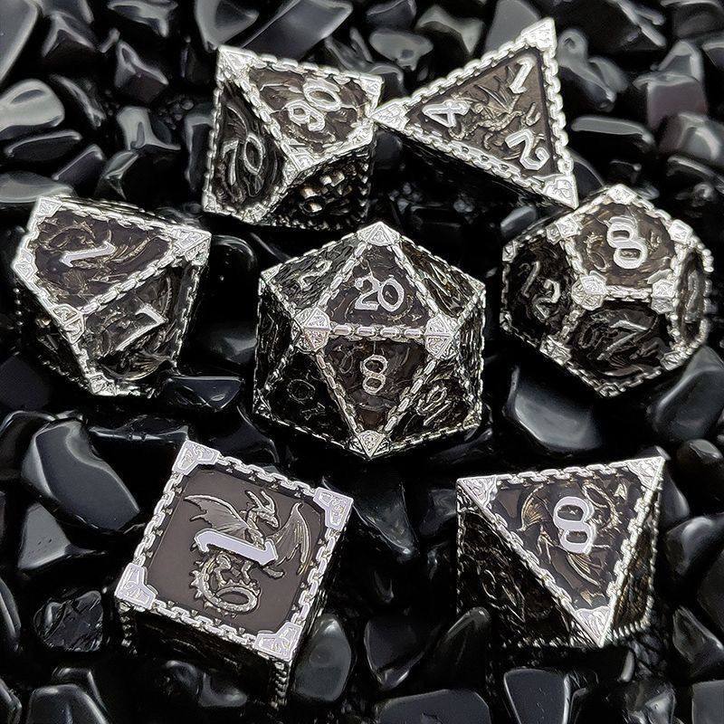Solid Metal Dragon Dice – COC DND D20 TRPG Polyhedral Dice with Engraved Dragon Design