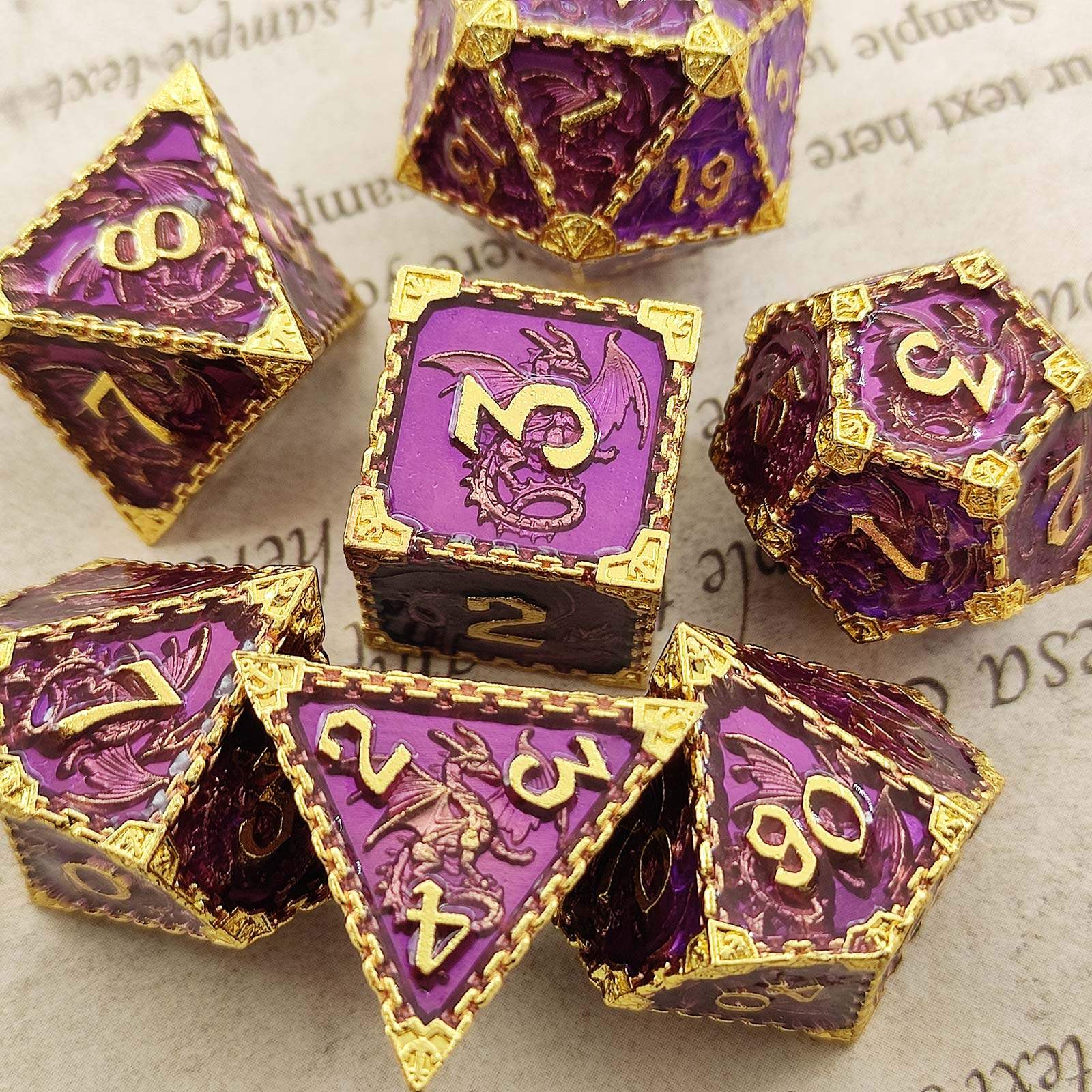 Solid Metal RPG Dice Set – Dragon Themed COC TRPG DND Polyhedral Dice