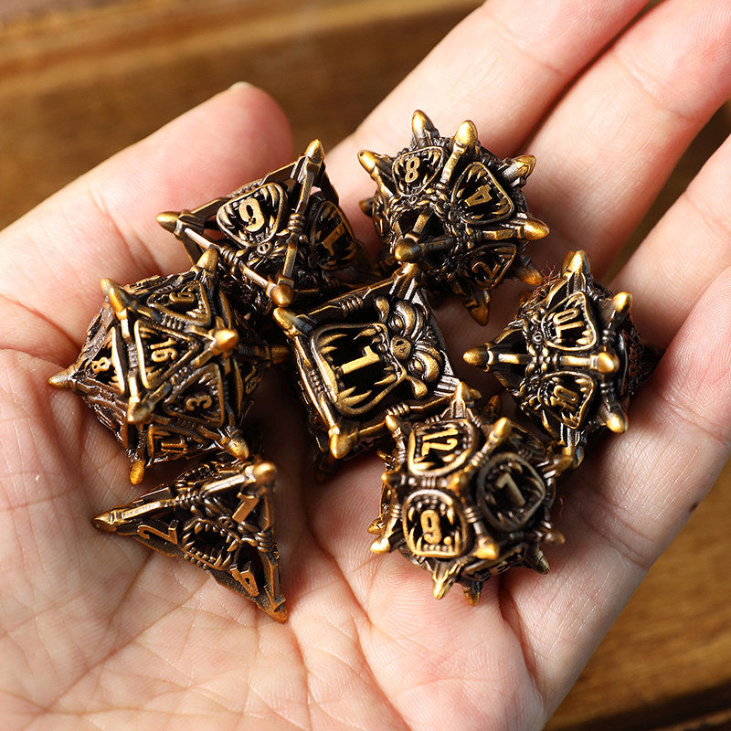 Bronze Hollow 3D Dragon Dice Set – Metal DND Dice for Tabletop RPG