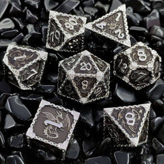 Solid Metal Dragon Dice – COC DND D20 TRPG Polyhedral Dice with Engraved Dragon Design