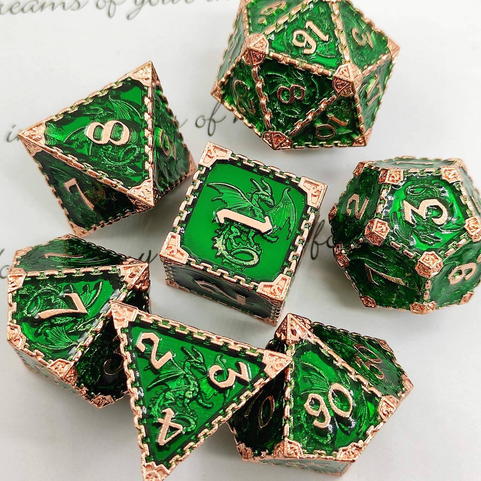 Solid Metal RPG Dice Set – Dragon Themed COC TRPG DND Polyhedral Dice