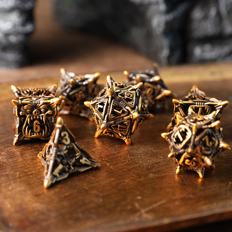 Bronze Hollow 3D Dragon Dice Set – Metal DND Dice for Tabletop RPG