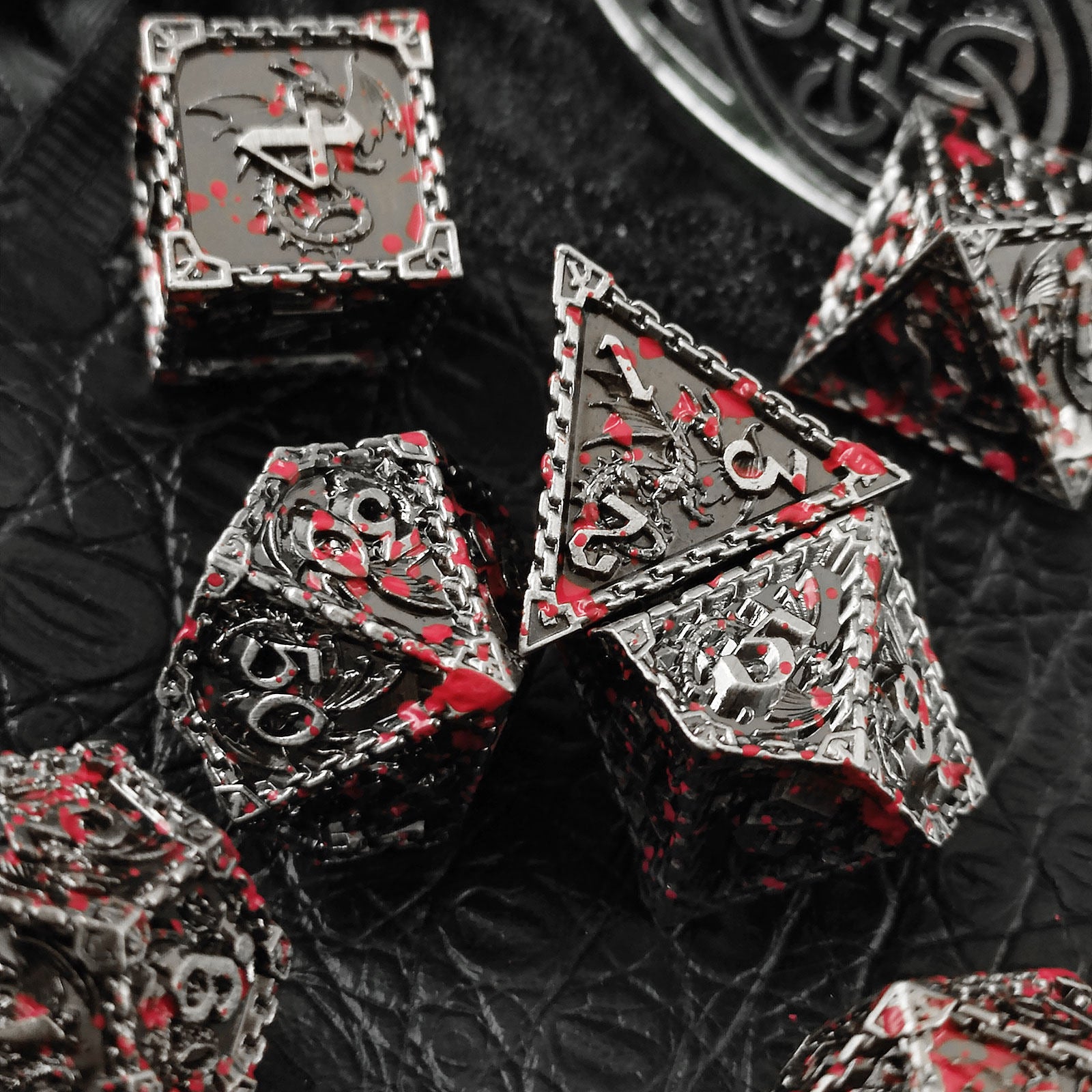 Solid Metal RPG Dice Set – Dragon Themed COC TRPG DND Polyhedral Dice