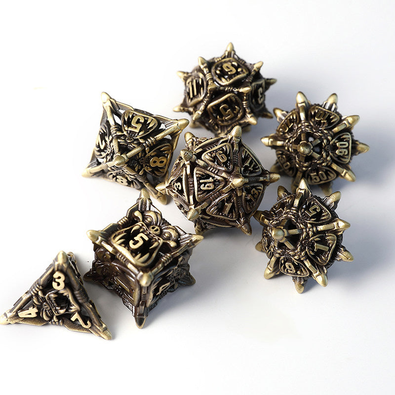 Bronze Hollow 3D Dragon Dice Set – Metal DND Dice for Tabletop RPG