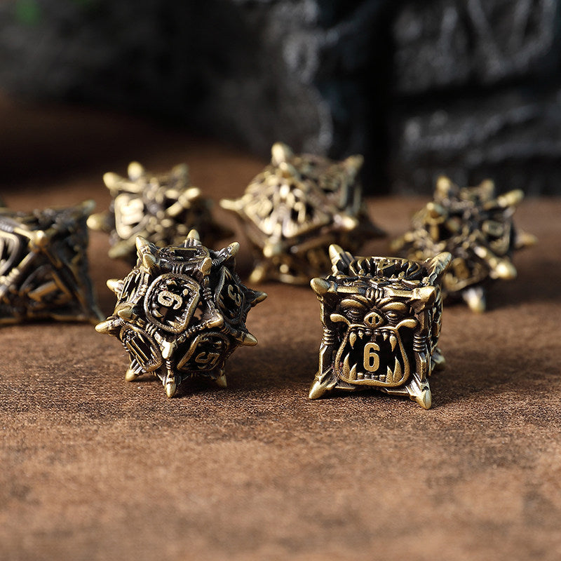Bronze Hollow 3D Dragon Dice Set – Metal DND Dice for Tabletop RPG