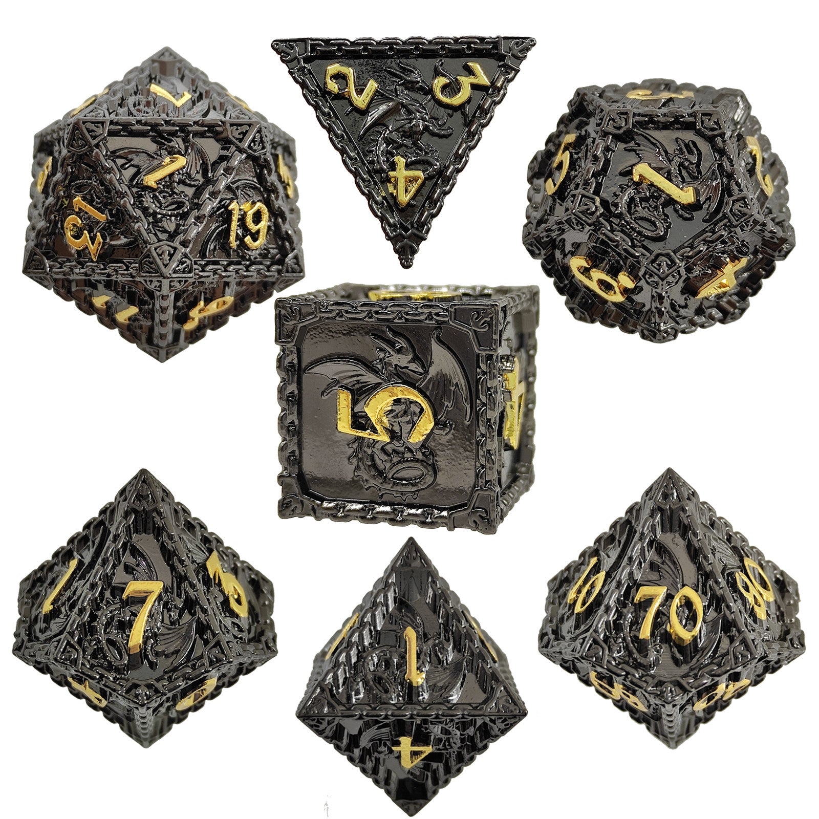 Solid Metal RPG Dice Set – Dragon Themed COC TRPG DND Polyhedral Dice
