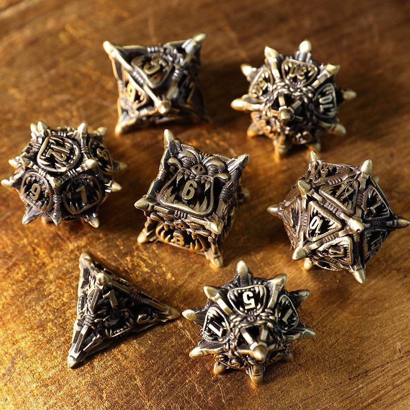 Bronze Hollow 3D Dragon Dice Set – Metal DND Dice for Tabletop RPG