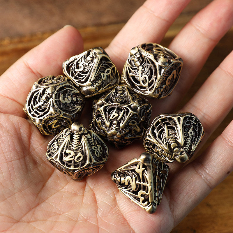 Bronze Hollow 3D Dragon Dice Set – Metal DND Dice for Tabletop RPG