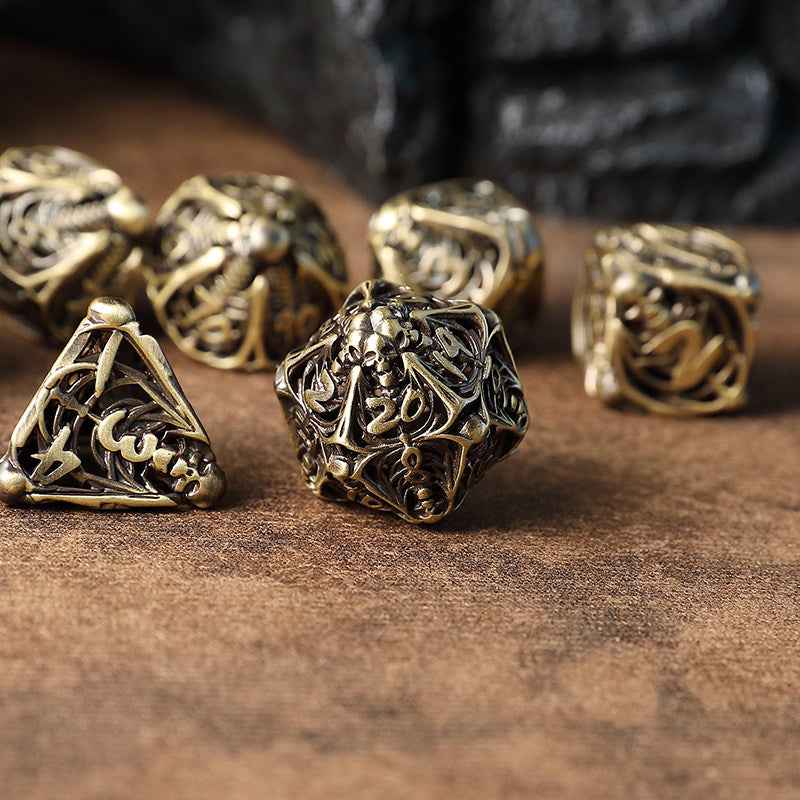 Bronze Hollow 3D Dragon Dice Set – Metal DND Dice for Tabletop RPG