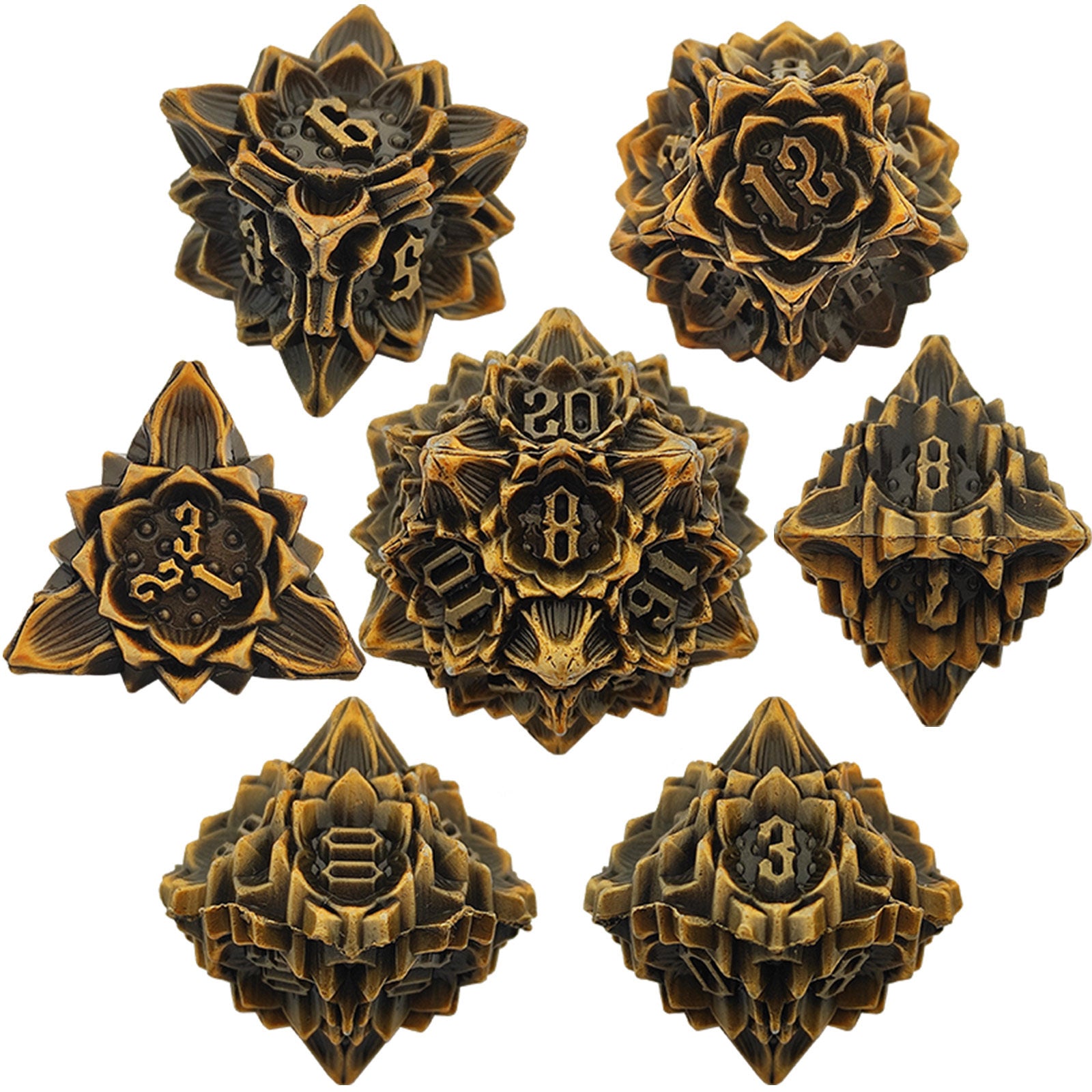 Lotus Metal Dice Set – Premium Zinc Alloy Polyhedral RPG Dice