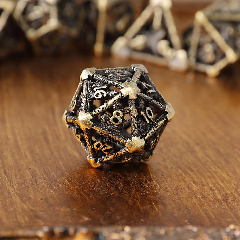 Bronze Hollow 3D Dragon Dice Set – Metal DND Dice for Tabletop RPG