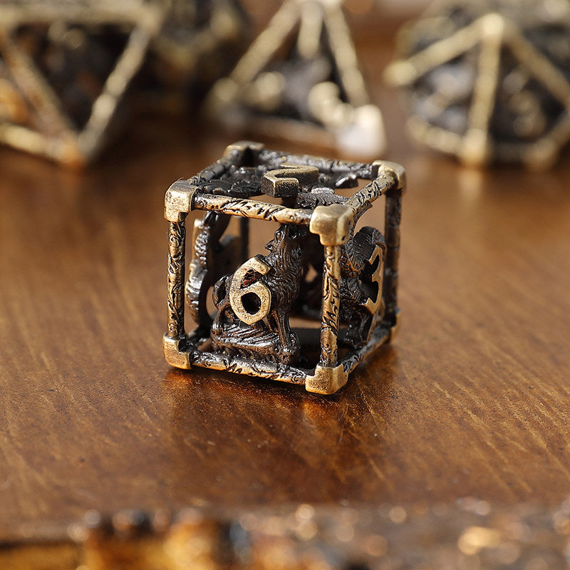 Bronze Hollow 3D Dragon Dice Set – Metal DND Dice for Tabletop RPG